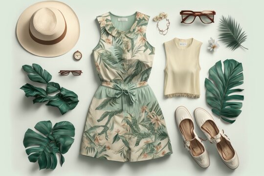 Ropa verano primavera, set de ropa casual para tiempo calido, outfit  tropical para primavera y verano, creado con IA generativa ilustración de  Stock