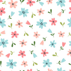 Floral seamless pattern in colorful flowers on a white background.  Floral background for trendy prints. Summer and spring motifs.