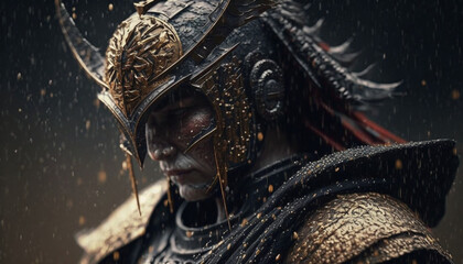 Obraz premium Samurai in the rain storm