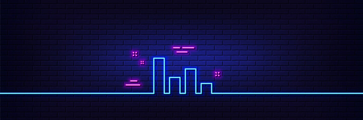 Neon light glow effect. Histogram Column chart line icon. Financial graph sign. Stock exchange symbol. Business investment. 3d line neon glow icon. Brick wall banner. Histogram outline. Vector