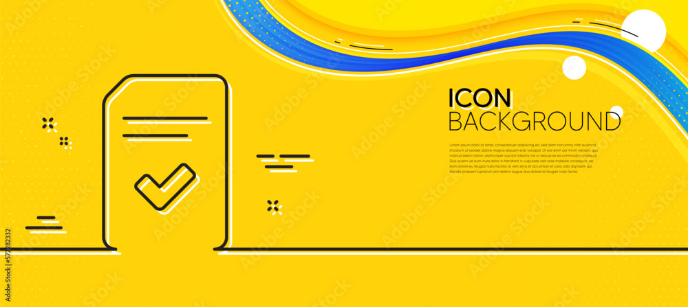 Poster checked document line icon. abstract yellow background. information file with check sign. correct pa