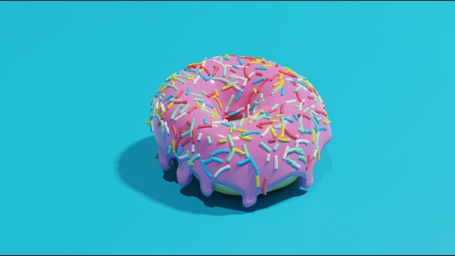 Pink 3D donut with confetti minimalist, ray tracing grafics 4k