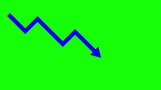 Animation of simple blue downing polygonal arrow on chroma key background