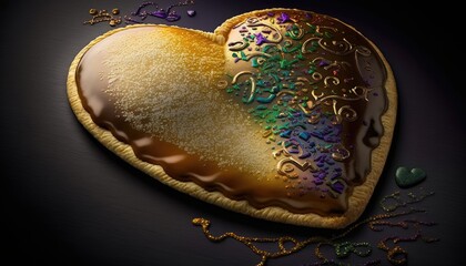 Sprinkled heart shaped pancake. Mardi Gras. Generative ai.