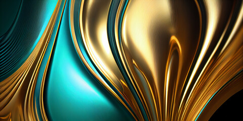 Abstract design luxury turquoise glass gold wave line. Design element for banner, background, wallpaper, header, poster or cover.