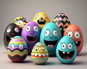 Happy Smiling Humanised Cartooned Easter Egg Faces