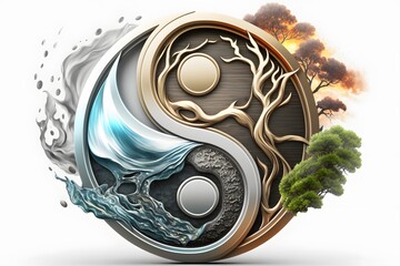 yin yang balance created using AI Generative Technology - obrazy, fototapety, plakaty