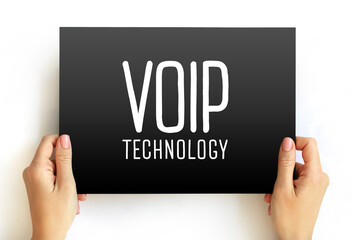 Fototapeta na wymiar Voip Technology - make voice calls using a broadband Internet connection, text concept on card