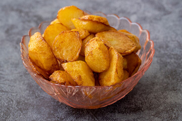 Baked small potatoes, top view .