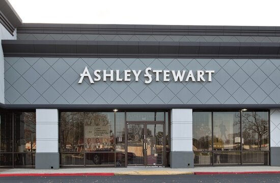 Ashley Stewart business storefront exterior in Houston, TX. Women's plus size clothing company founded in 1991.