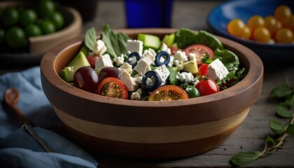 Fototapeta na wymiar a wooden bowl filled with lots of different types of vegetables. generative ai