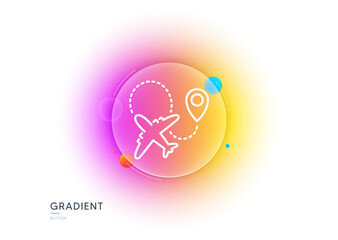 Airplane line icon. Gradient blur button with glassmorphism. Plane flight transport sign. Aircraft symbol. Transparent glass design. Airplane line icon. Vector