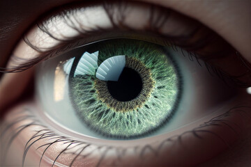 Human eye with detailed iris in green color, illustration Generative Ai