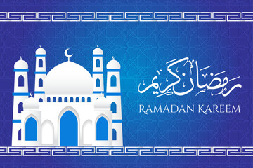Ramadan Kareem. Luxury white and blue Islamic background and banner