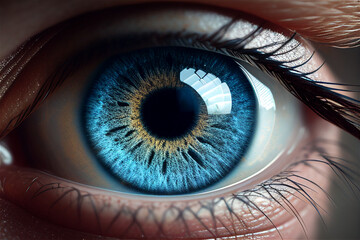 Human eye with detailed iris in blue color, illustration Generative Ai