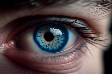 Fototapeta na wymiar Human eye with detailed iris in blue color, illustration Generative Ai