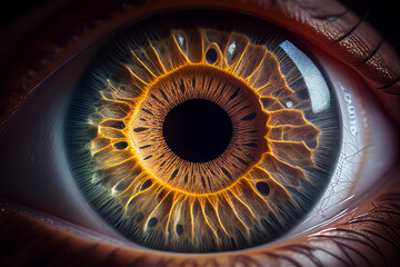 Fototapeta premium Human eye with detailed iris in brown color, illustration Generative Ai