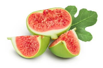 Ripe green fig fruit isolated on white background with full depth of field
