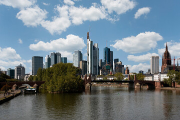 Fototapeta na wymiar Skyline of Frankfurt Germany from across the River Main