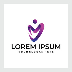 Heart vector symbol. Valentines day ribbon logotype. Abstract line medical health logo icon design.