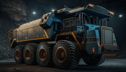 Big mining truck for a coal quarry in an open pit mine.  Construction machinery equipment. Pit mine industry. generative AI
