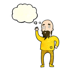cartoon bearded man waving with thought bubble