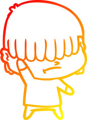 warm gradient line drawing cartoon boy with untidy hair