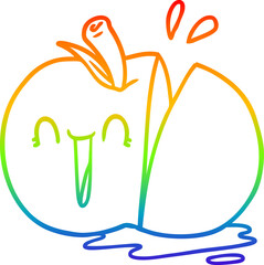 rainbow gradient line drawing happy cartoon sliced apple