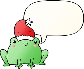 cute cartoon christmas frog and speech bubble in smooth gradient style