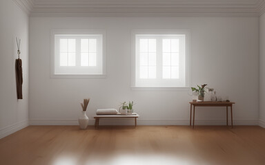 Fototapeta na wymiar Minimalistisches modernes Wohnzimmer mit Möbeln, Vorlage
