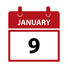 January 9. Vector flat daily calendar icon. Date and time, day, month for birthday, anniversary, appointment, remainder or event. Holiday.