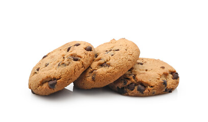 Oat cookies with chocolate drops isolated on white background
