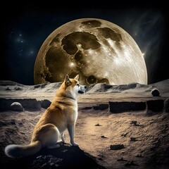 Dogecoin to the Moon Horizon generated by AI - obrazy, fototapety, plakaty