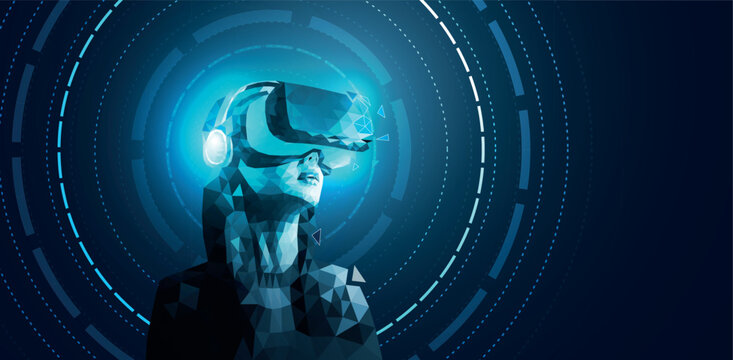 ragazza con visore vr,  metaverso, realt&agrave; virtuale