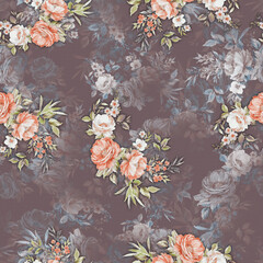 Seamless textile flower floral design on ground with flower shadow for wallpaper ,graphics, fabric ,and digital print design