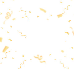 Gold balloons, confetti and ribbons on a white background. 3d rendering illustration.