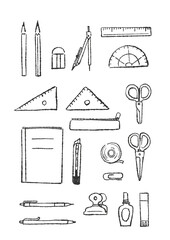 シンプルで優しい文房具の線画イラスト