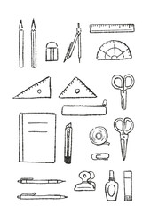 シンプルで優しい文房具の線画イラスト(透過PNG)