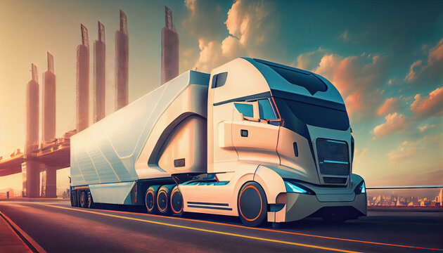 Automated unmanned transport truck, Future of autonomus cargo transportation, Automated guided vehicle. Generative AI