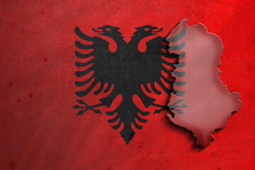 Albania National Identity: A Silhouette with textured Flag Backdrop