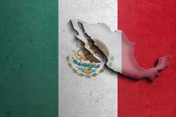 Mexico National Identity: A Silhouette with textured Flag Backdrop