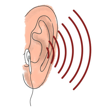 ear listening with headphones, sound waves clip art preview