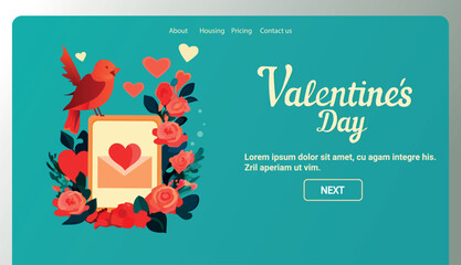 bird with love envelope happy valentine day celebration template horizontal