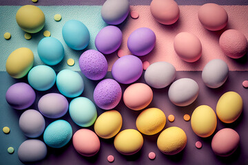 Easter eggs and buny, Colorfull, Colored Generative AI