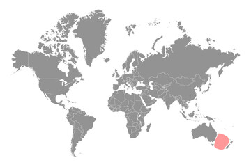 Tasman Sea on the world map. Vector illustration.