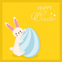 Happy easter card.Easter Bunny hugging an egg.