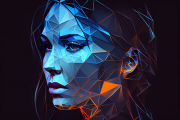 Woman face building polygonal lines created with Generative Ai