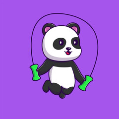 Cute Panda Playing Bamboo Jump Rope Cartoon Vector Icons Illustration. Flat Cartoon Concept. Suitable for any creative project.