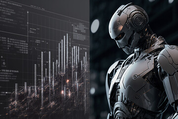 Fototapeta premium Future business 3d technology robot and stock chart traders, stock chart analysis to beat the market. Generative AI.