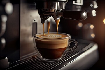 Espresso machine pouring a coffee in a cup, generative AI